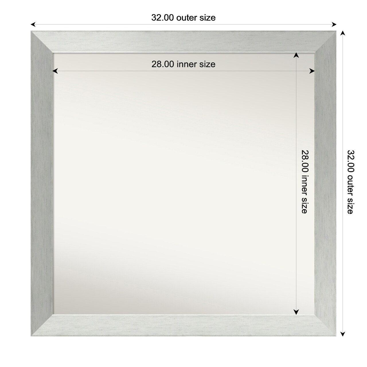 Brushed Sterling Silver Non-Beveled Custom Framed Bathroom Vanity Wall Mirror